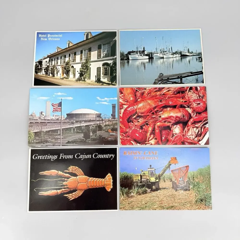 6 Unused Blank Louisiana Vintage Postcards Lot 3 Cajun Crawfish Raisin Cane